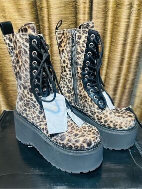 DollsKill Elvira Leopard Print Faux Fur Platform boots